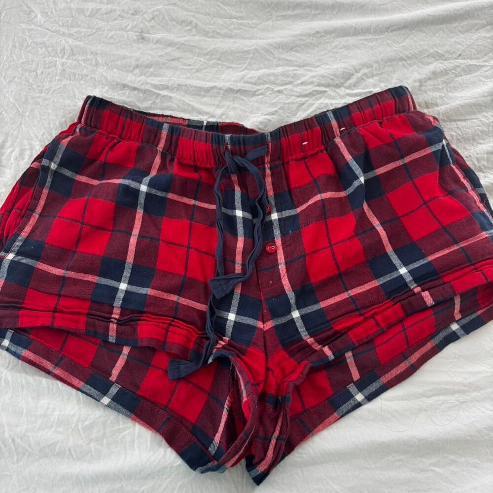 TARGET Red Navy White Small Plaid Gingham Women's Low Rise Sleep Pajama Shorts